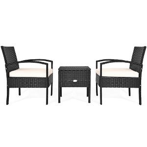 Tangkula 3PCS Rattan Patio Conversation Set Outdoor Furniture Set w/ Storage Table - 1 of 4