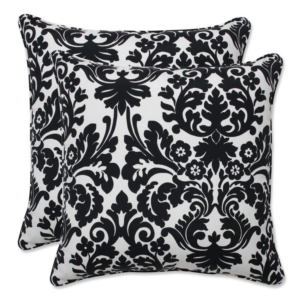 Photos - Pillow 2-Piece Outdoor Square  Set - Black/White Floral 18" -  Perfec