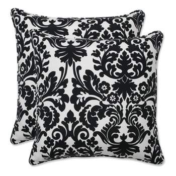2-Piece Outdoor Square Pillow Set - Black/White Floral 18" - Pillow Perfect