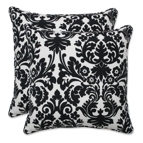 2-Piece Outdoor Square Pillow Set - Black/White Floral 18" - Pillow Perfect - image 1 of 4