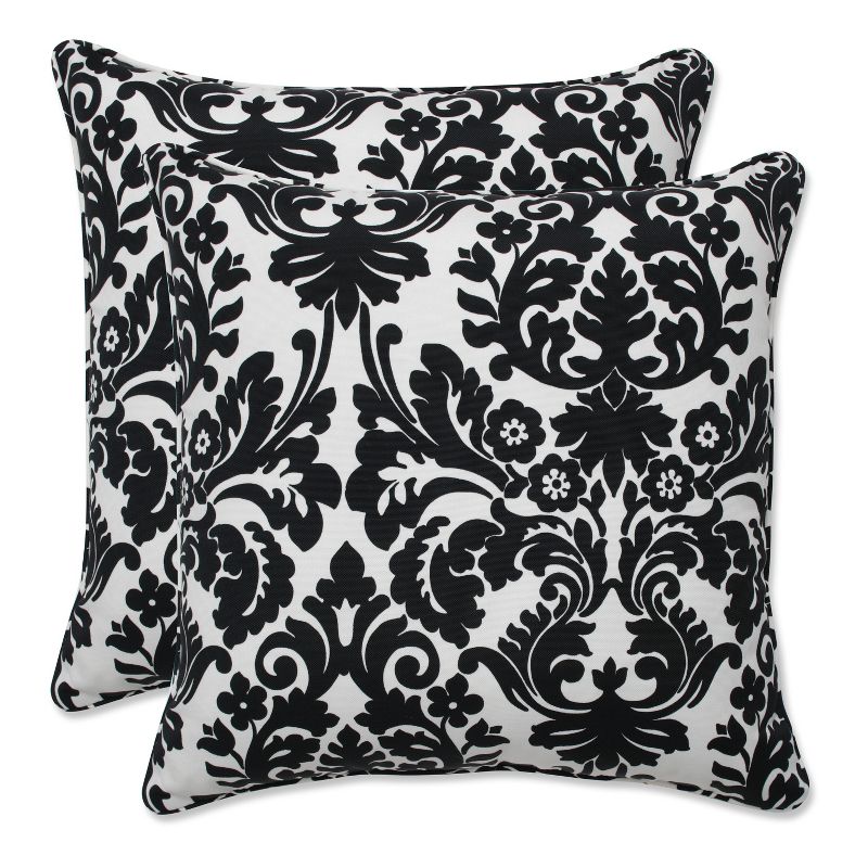 2-Piece Outdoor Square Pillow Set - Black/White Floral 18&#34; - Pillow Perfect, 1 of 6