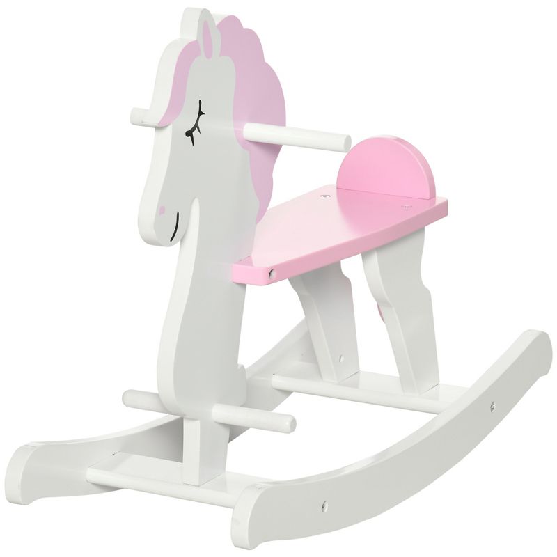 Qaba Little Wooden Rocking Horse Toy for Kids' Imaginative Play, Children's Small Baby Rocking Horse Ride-on Toy for Toddlers 1-3, Pink and White, 4 of 7