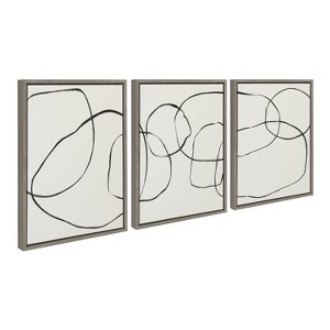 Kate and Laurel Sylvie Dancing Circles BW Framed Canvas by Teju Reval of SnazzyHues, 3 Piece 18x24, Gray - 1 of 4