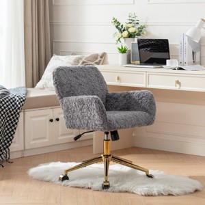 Office Chair Faux Fur Upholstered Adjustable Swivel Chair with Armrests for Home Office or Vanity-3irtyhousy - 1 of 4