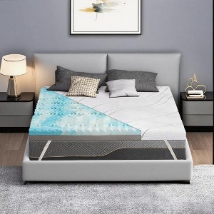 Vipbear 4" Full Size Extra Firm Mattress Topper with Ice Silk Cover, Premium Cooling Gel+Bamboo High Density Memory Foam, for Pain Relief, 80" x 60" - 1 of 4