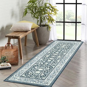Coucheta Vintage Washable Area Rugs, Non-Slip Low Pile with Rubber Backing for Living Room, Bedroom, Kitchen, Home Office Decor,Multi-Color & Size - 1 of 4