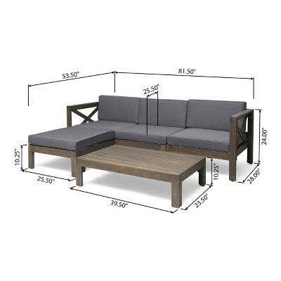 Summertime Elegance Acacia Wood 5pc Outdoor Sofa Set in Dark Gray