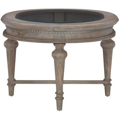Gray and Black Oval Wood Glass Cocktail Table