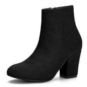 Allegra K Women's Round Toe Side Zip Chunky Heel Ankle Boots - 1 of 4