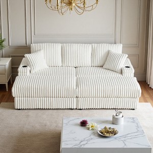 84" Corduroy 3-Seater Sectional Sofa with 2 Ottomans & Storage - 1 of 4