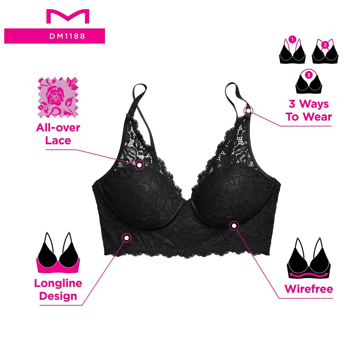 Lightly Lined Convertible Lace Bralette - thumbnail 7