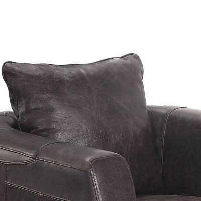 Kalona 34" Distressed Chocolate Leather and Metal Accent Chair