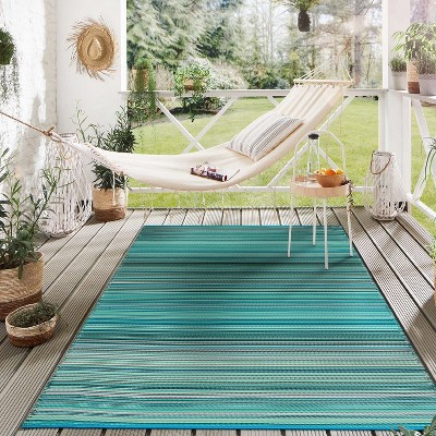 Blue Striped Reversible Synthetic Indoor/Outdoor Rug 3' x 5'