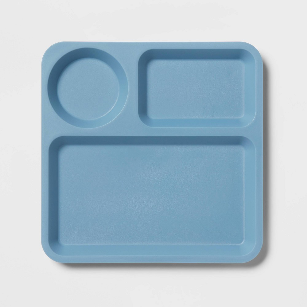 Photos - Plate 10" Plastic Kids' Square Divided  Blue - Pillowfort™