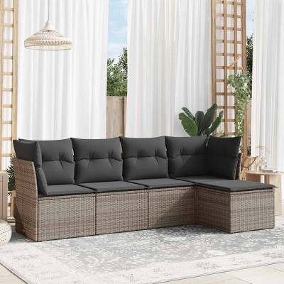 Garden Sofa Set Grey PE Rattan, Powder-Coated Steel Large vidaXL