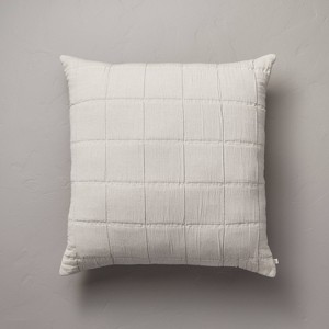26"x26" Grid Lines Matelassé Euro Bed Pillow Light Gray - Hearth & Hand™ with Magnolia: Cotton, Indoor, Farmhouse Style - 1 of 4