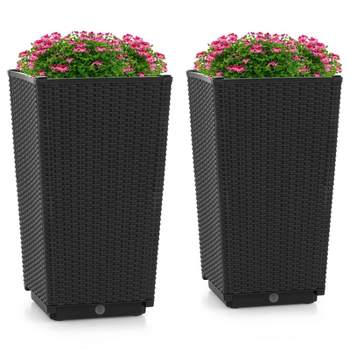 Costway 2PCS Outdoor Wicker Flower Pot 22.5''Tall Planters with Drainage Hole Black/Coffee