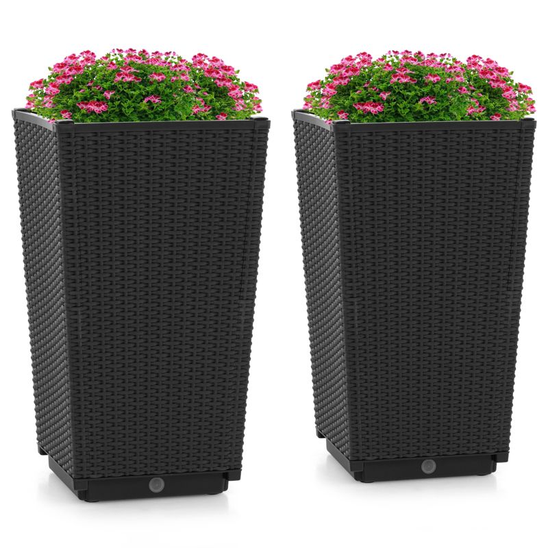 Costway 2PCS Outdoor Wicker Flower Pot 22.5''Tall Planters with Drainage Hole Black/Coffee, 1 of 11