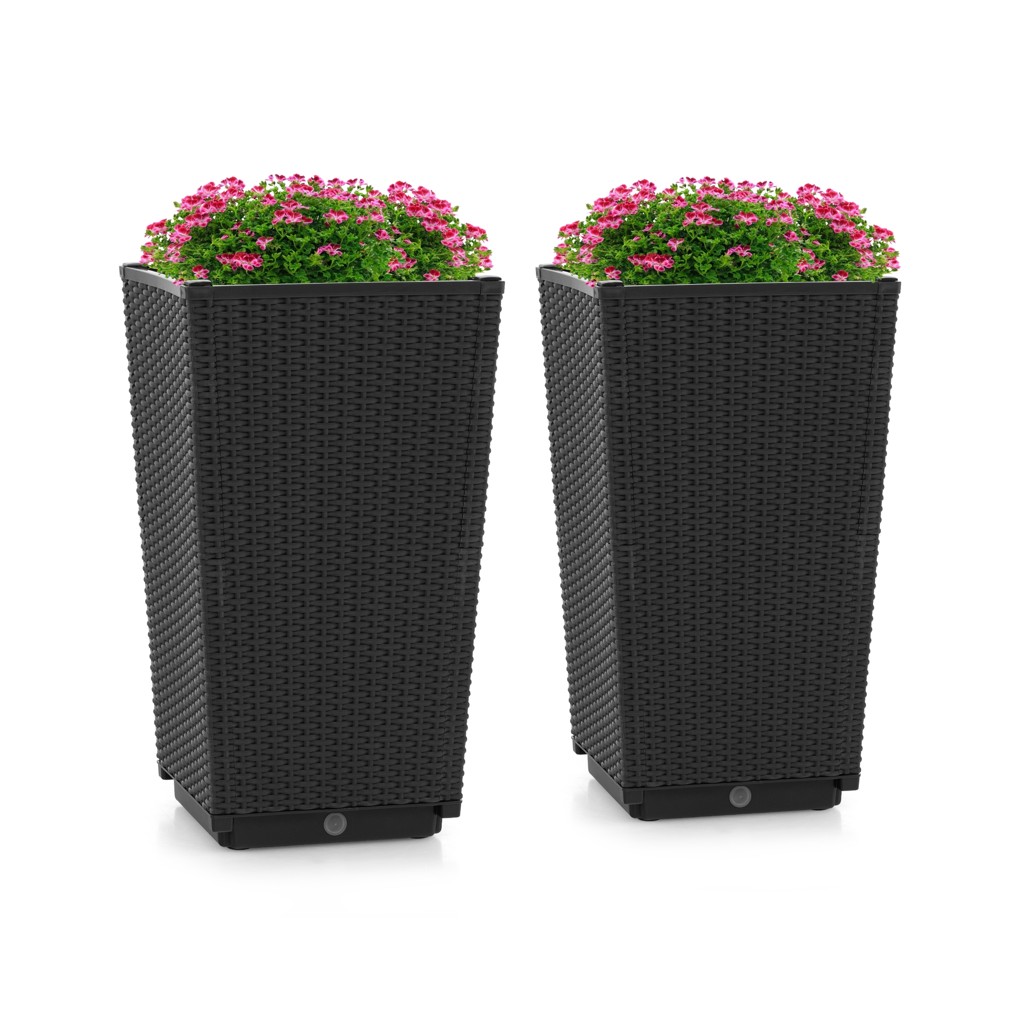 Costway 2PCS Outdoor Wicker Flower Pot 22.5''Tall Planters with Drainage Hole Black