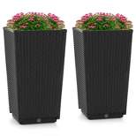 Costway 2PCS Outdoor Wicker Flower Pot 22.5''Tall Planters with Drainage Hole Black/Coffee