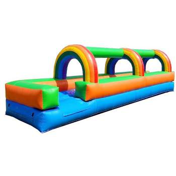 Pogo Bounce House Crossover Inflatable Water Slip and Slide for Kids with Splash Pool, Blower and Stakes - Rainbow - 25'L x 9'W x 6'H