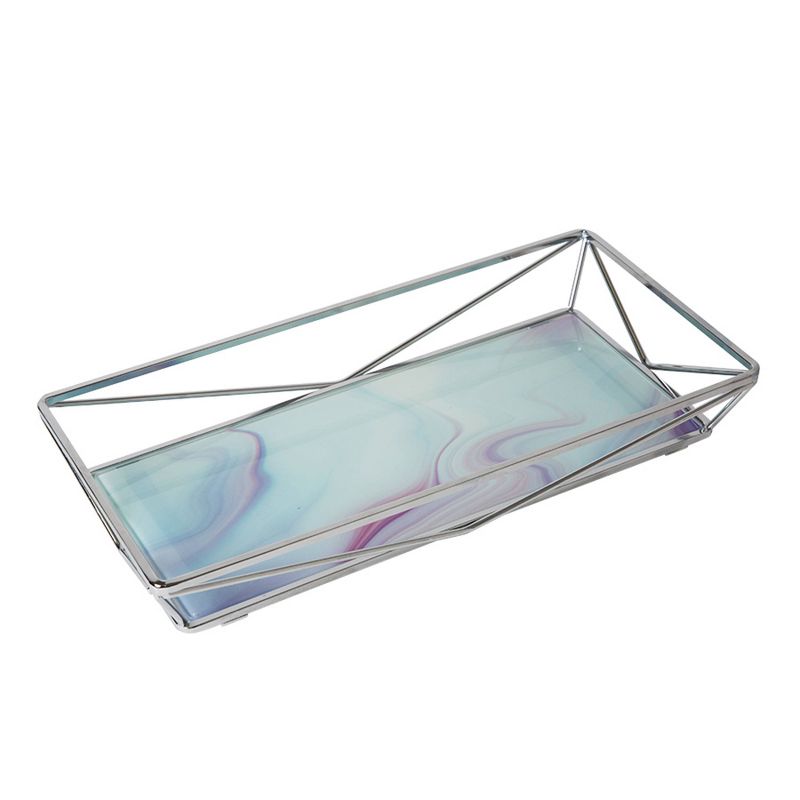 Geometric Tempered Glass Vanity Tank Tray Marble Metallic/Chrome - Home Details, 1 of 6