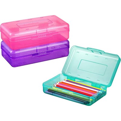 Paaaawaters 3 Pack Pencil Case, Large Hard Pencil Box Bulk, Clear Crayon Box Marker Pen Organizer