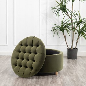 Large Round Tufted Storage Ottoman with Lift Off Lid - WOVENBYRD - 1 of 4