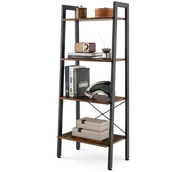 Costway 4-Tier Wood Ladder Shelf Ladder Bookcase Bookshelf Display Rack