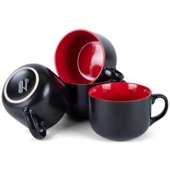 Elanze Designs Large Color Pop 24 ounce Ceramic Jumbo Soup Mugs Set of 4, Red