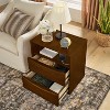 Vynxaria Mid Century Modern Nightstand with Charging Station & Outlet Hole, Louver Design  End Table for Living Room Reception Room Dorm, Walnut - 2 of 4