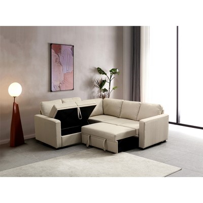 82.30" Convertible L-Shaped Sleeper Sectional Sofa with Pull-Out Bed & Storage Seat