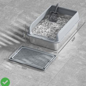 Stainless Steel Cat Litter Box with Scoop and Mats Open Top High Wall Sided Enclosure Large Metal Cat Litter Box Non-Sticky - 1 of 4