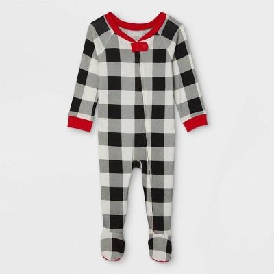 Baby Holiday Buffalo Check Flannel Matching Family Footed Pajama - Wondershop™ White 6-9M