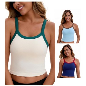 INSPIRE CHIC Women's 3 Packs Spaghetti Strap Camisole Sleeveless Contrast Color Cropped Tank Top - 1 of 4