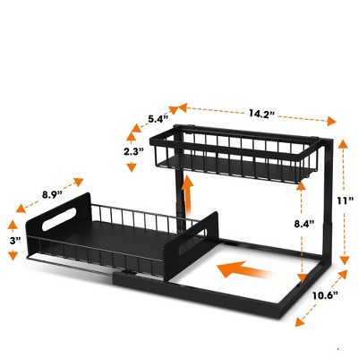 Heavy-Duty Black Metal 2-Tier Under Sink Storage Organizer
