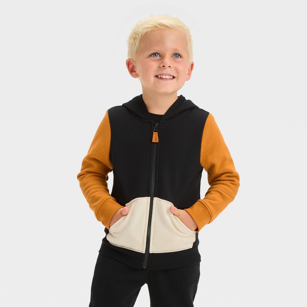 Toddler Boys' Colorblock Fleece Zip-Up Sweatshirt - Cat & Jack™ Orange Size 4T