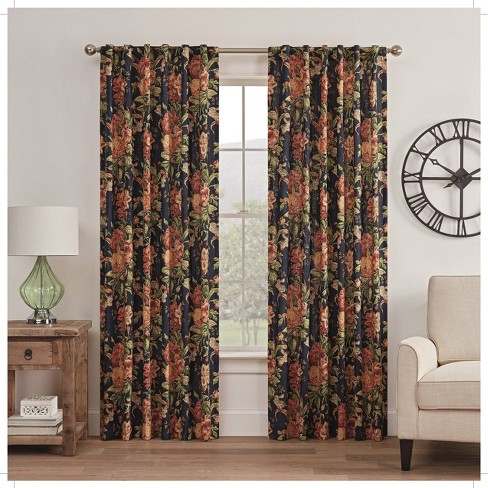 63 X52 Kensington Bloom Light Filtering Window Curtain Red Black