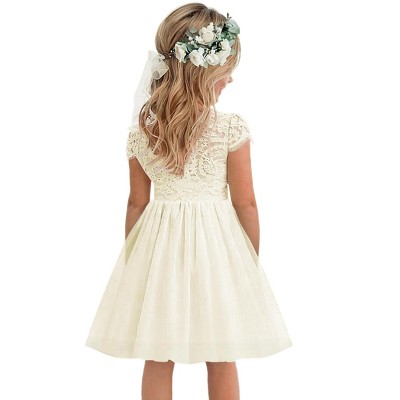 2Bunnies Paisley Lace Tulle Short Sleeve Flower Girl Dress Knee