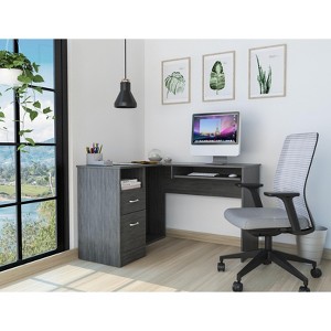 Lyngins L-Shaped Office Desk with CPU Storage,Computer Desk with 2 Drawers and 1 Shelf for Home Office,Company - 1 of 4