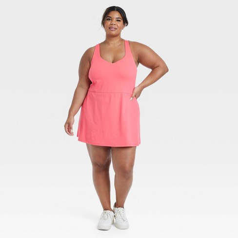 Women's Knit Halter Active Woven Dress - All In Motion™ Coral Pink 1X