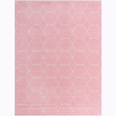 Light Pink Geometric Trellis Synthetic Indoor Area Rug