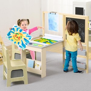Wooden Easel for Kids, Kids Art Table and 2 Chairs,Art Center with Double-Sided Blackboard & Whiteboard - 1 of 4