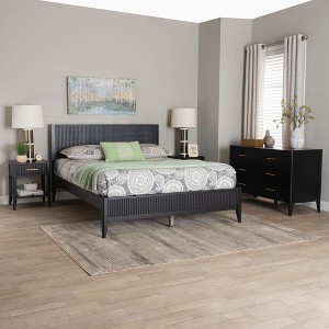 Baxton Studio Primrose Mid-Century Black Fluted Wood 4-Piece Bedroom Set - 1 of 4
