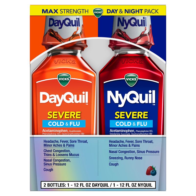 Vicks DayQuil &#38; NyQuil Severe Cold &#38; Flu Medicine Liquid - 24 fl oz, 1 of 12