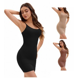 INSPIRE CHIC Women's 3 Packs Adjustable Spaghetti Strap Cami Full Slips Tummy Control Under Dress Nightwear - 1 of 4