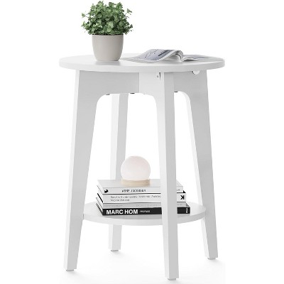 Side Table, Small Round End Table with Lower Shelf, Nightstand for Small Spaces, Living Room, Bedroom