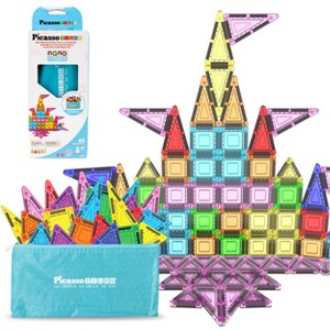 PICASSO-TILES 65pc Nano Magnetic Tile Travel Size Mini Portable Building Blocks Playset with Storage Bag Pouch, STEM Toy for Kids Age 3 and up - 1 of 4