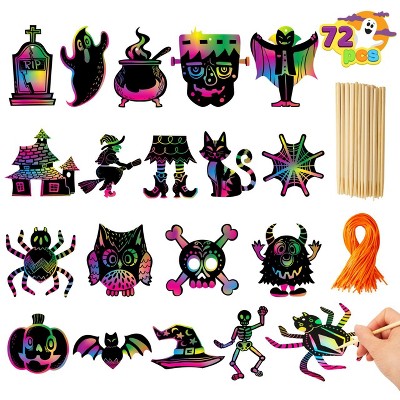 Joyfy 72pcs Halloween Scratch Paper Art for Kids,Magic Rainbow Hanging Supplies For Kids With 18 Designs,Halloween Party Decorations,Arts Supplies