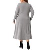 Agnes Orinda Women's Plus Size Crew Neck Button Long Sleeve with Pockets Casual Midi T-Shirt Dress - 4 of 4